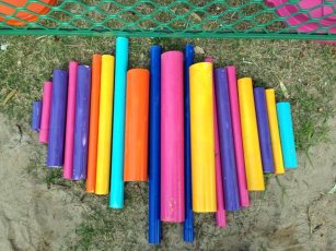 PVC pipes spray painted for the music play area